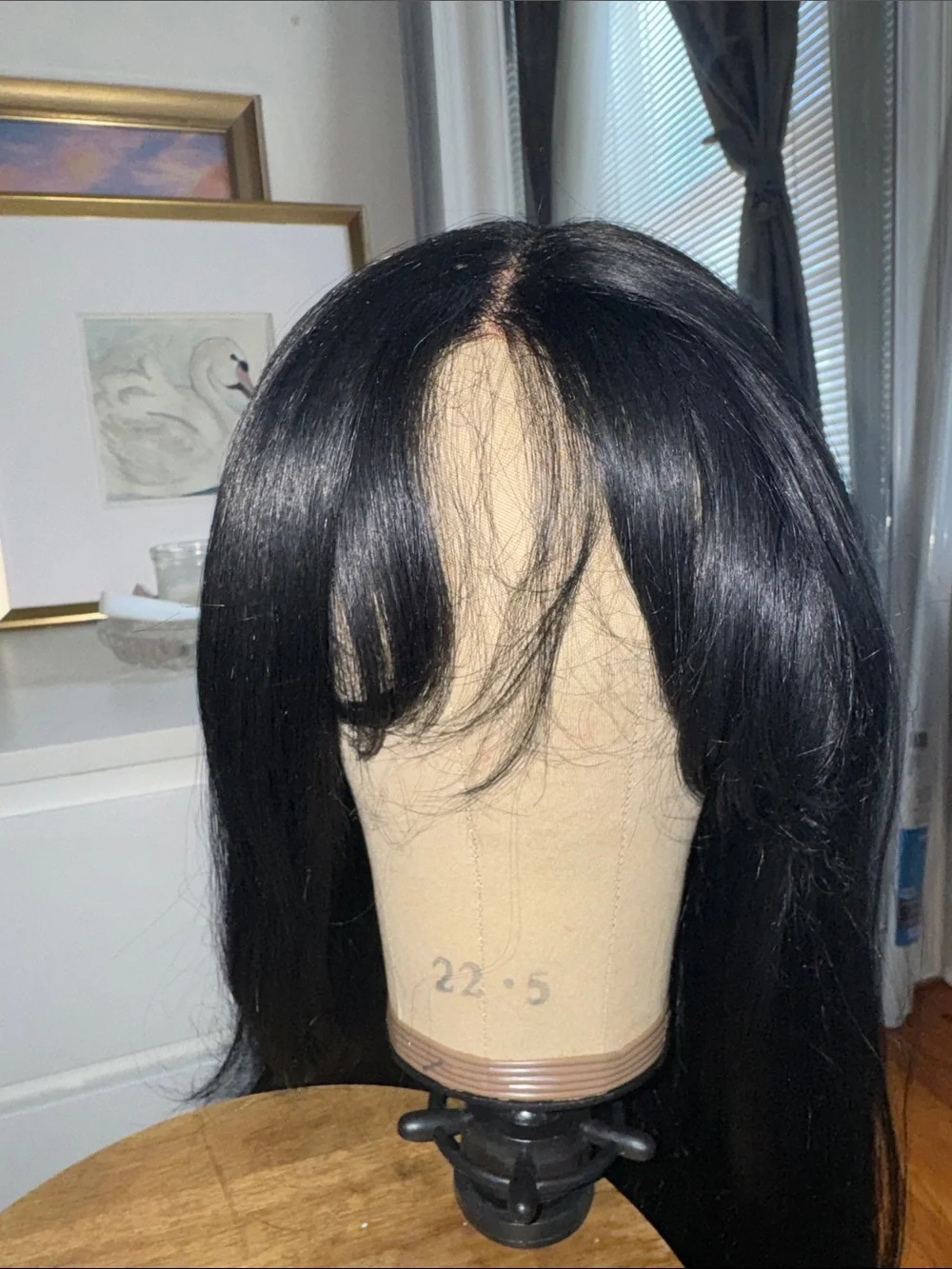 Black Women's Long Straight Wig with Bangs